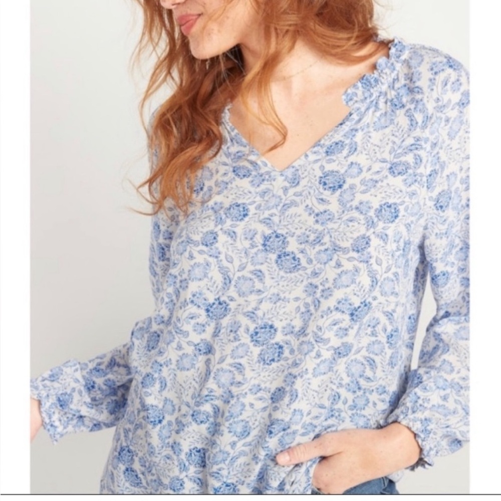Old Navy Blue Floral Blouse